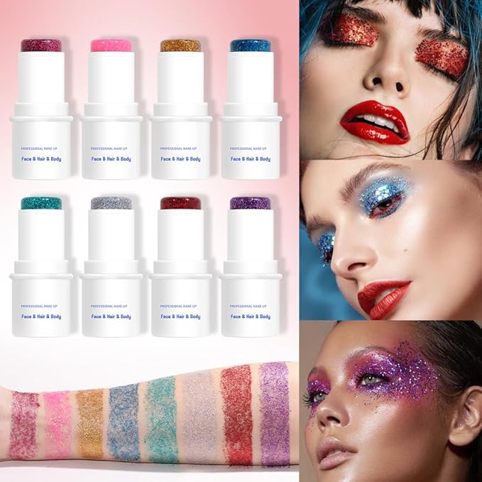 Body Glitter Stick, Face Glitter Stick for Body/Lip/Hair/Eyes, Sparkling Sequins Glitter Stick Holographic Mermaid Sequins Paint Makeup (Blue)