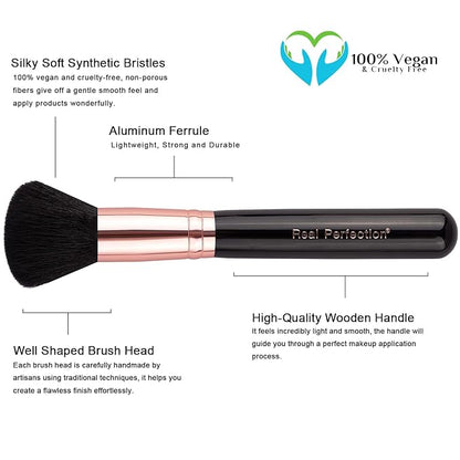 Real Perfection Makeup Brush Set 16 Pcs with 1 Eyebrow Razor Premium Synthetic Foundation Powder Concealers Eyeshadow Blush Makeup Brushes Make up Brushes Kit (Black)