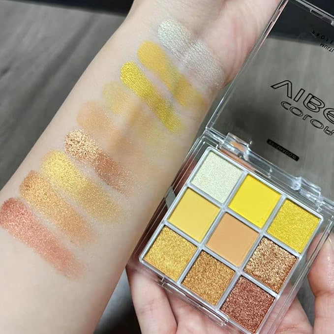 9 Colors Eyeshadow Palette - Highly Pigmented Yellow Gold Warm Tones, Shimmer & Matte Eye Shadow Makeup for Bold & Natural Looks, Long-Lasting, Blendable, Travel-Friendly Eye Makeup Set