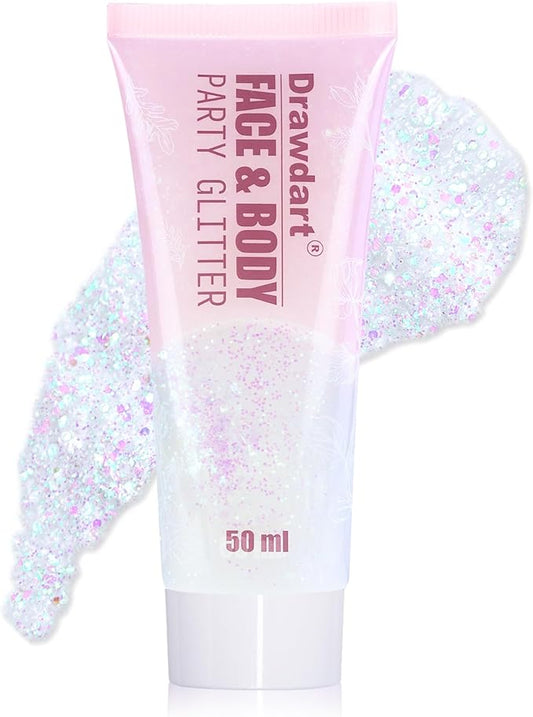 Sparkling Pink Face Body Glitter Gel,Color Changing Chunky Glitter Gel Makeup,Long-Lasting Festival Rave Cheer Body Shimmer Glitter for Women and Kids 50ml