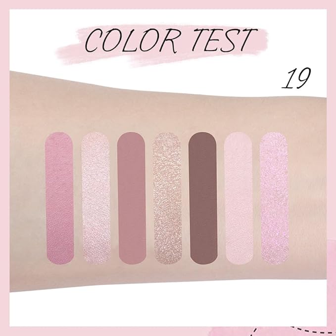 Seven Color Matte Shimmer Eyeshadow Makeup Palette, Nude Pink & Brown 7 Color Series Silky Powder Eyeshadow, Daily Dating Makeup Eye shadow Box, Easy to Carry, Vegan & Cruelty-Free, 0.25 Oz, 19#