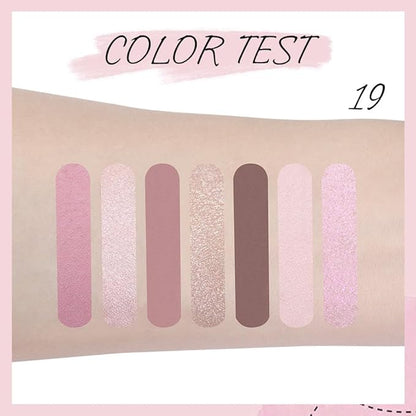 Seven Color Matte Shimmer Eyeshadow Makeup Palette, Nude Pink & Brown 7 Color Series Silky Powder Eyeshadow, Daily Dating Makeup Eye shadow Box, Easy to Carry, Vegan & Cruelty-Free, 0.25 Oz, 19#
