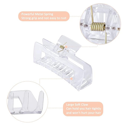 12 Pcs Rectangle Hair Clips, Hair Accessories for Women and Girls, Including 6 Pcs 4 Inch Large Claw Clips for Thick Hair and 6 Pcs 2 inch Small Hair Claw Clips for Thin Hair (Clear)