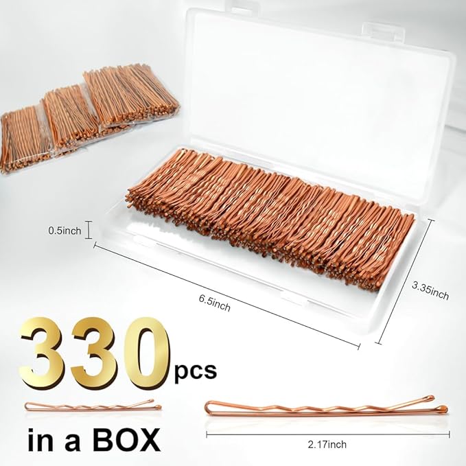 330 PCS Rose Gold Bobby Pins for Women Girls, 2.17 Inch Long Super Grip Blonde Hair Pins with Box