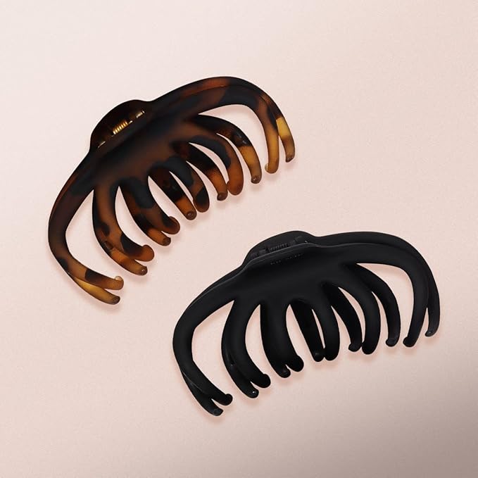Kitsch Octopus Claw Clips for Women - Cute & Stylish Hair Clips for Everyday Use, Octopus Claw Clip for Thick Hair - Black & Tortoise, 2pcs