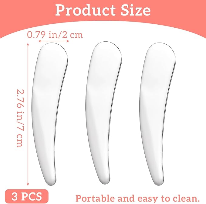 3pcs Mini Metal Makeup Spatula Set, Reusable Cosmetic Cream Spoons, Skincare Scoop Applicator for Mixing and Sampling Face Eye Cream, Silver Beauty Tools for Hygienic Application