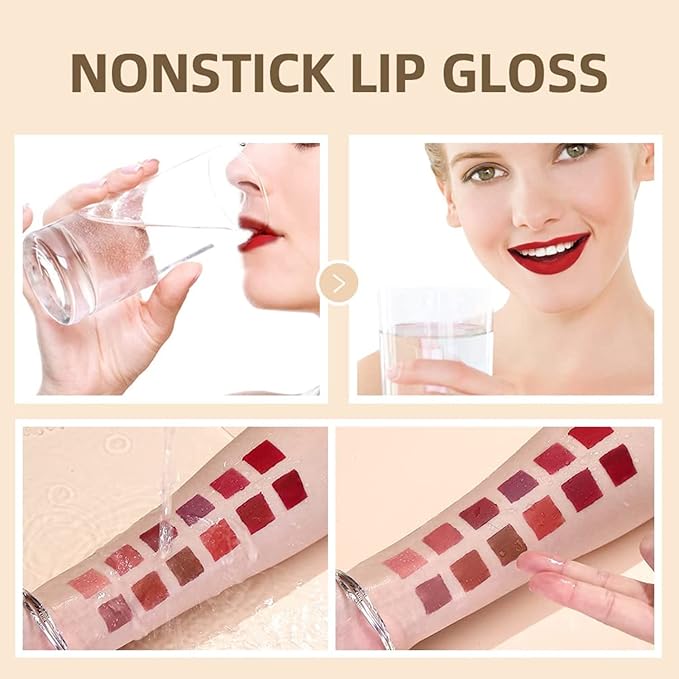 12PCS Matte Liquid Lipstick Set Non-Stick Cup and Not Fade Pigmented Lipstick Long-Lasting Waterproof Velvet Lipgloss Kit Makeup for Girls and Women (Set 02)