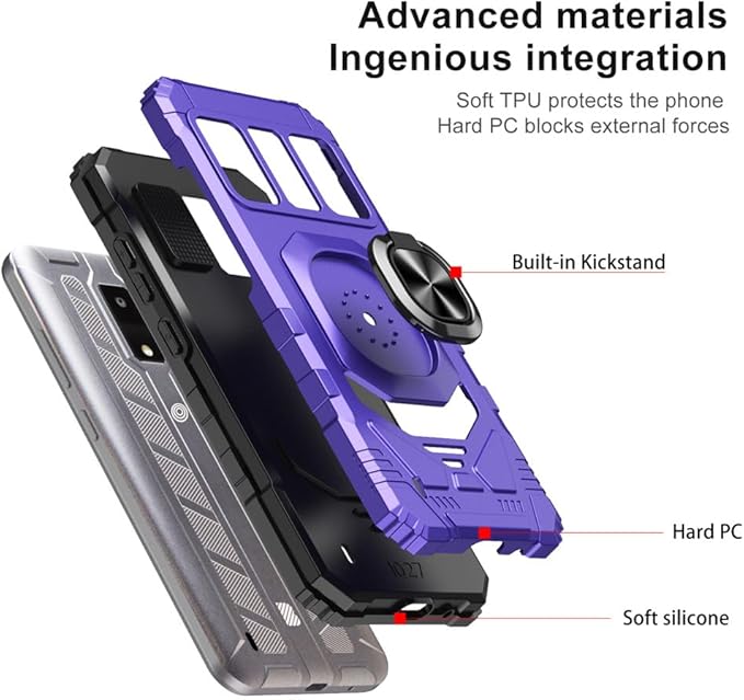 for Blu View 4 Case with 1 Pack Screen Protector,Dual Layer Hybrid Heavy Duty Defender Protection,Sleek Rugged Reinforced Cushion Corner Kickstand Shockproof Bumper Cover for Blu View 4 B135DL Purple