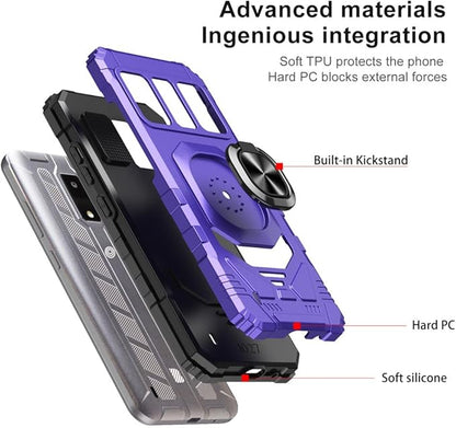 for Blu View 4 Case with 1 Pack Screen Protector,Dual Layer Hybrid Heavy Duty Defender Protection,Sleek Rugged Reinforced Cushion Corner Kickstand Shockproof Bumper Cover for Blu View 4 B135DL Purple