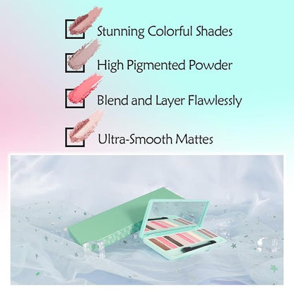 Ten-Color Eyeshadow Palette, Dark Brown Pink Brown Rose Red Yellow Sky Blue 10 Shimmer and Matte Shades, Blendable Powder, Dating Eye Makeup, Vegan and Cruelty-Free, Built-In Mirror and Brush, 05#