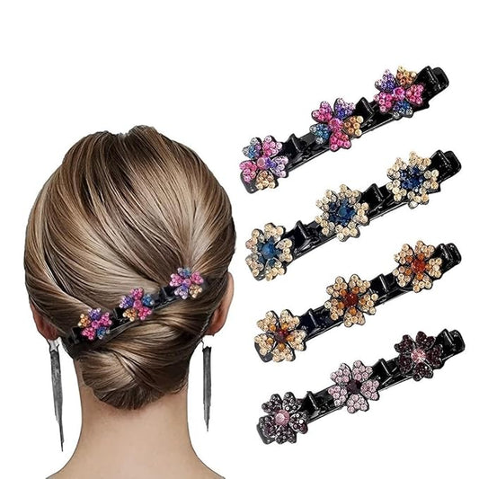 4Pcs Sparkling Crystal Stone Braided Hair Clips Women Hair Accessories for Styling Sectioning,Braided Hair Clips for Women for Quick Change of Look Styling
