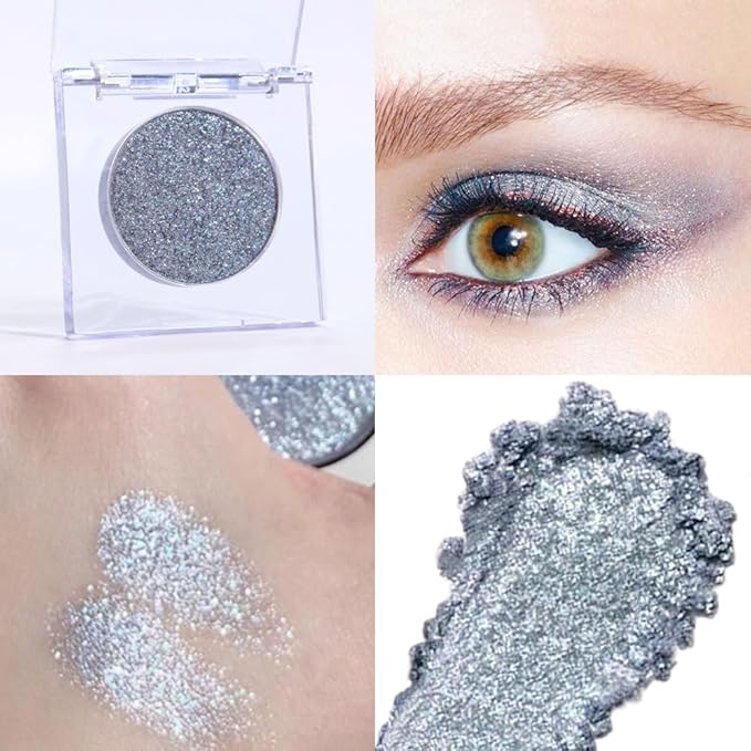 Monochrome Pressed Eyeshadow, Waterproof Neutral Powde Mini Eyeshadow, sombras para ojos, Talc, Paraben & Cruelty Free (H07#Shimmer Blue)