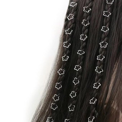 100PCS Silver Star and Silver Love Shape Braids Ring Accessories for Girl and Women Braids Locs Hair Cute Ring Metal Cuffs Decoration(Silver)