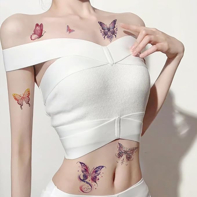 8 Sheets Butterfly Temporary Tattoos Colorful 3D Butterfly Flower Tattoos Butterfly Face Tattoos Waterproof Butterfly Stickers for Women Girls Face Eye Body Decoration Makeup Supplies