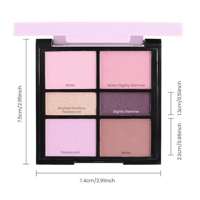 Six-Color Eyeshadow Makeup Palette, Deep Nude Rose Gold Amethyst Champagne Gold Plum Red Pink Eyeshadows, Blendable Matte and Shimmer, Long-Lasting -Waterproof-Cruelty-Free With Built-In Mirror - 03#