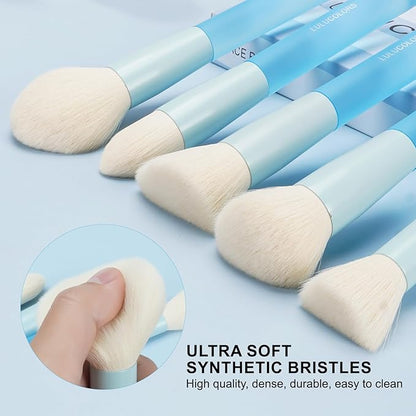 5 Pcs Face Makeup Brush Set – Soft, Cruelty-Free Synthetic Bristles with Translucent Rubberized Handles, Makeup Brushes for Powder, Blush & Contour –Brush Collection-Blue Candy Brushes