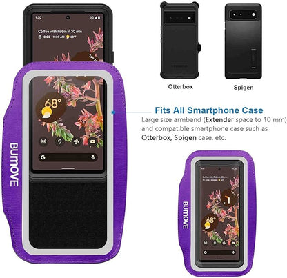 Pixel 9 Pro XL /8 Pro/7 Pro/Armband, BUMOVE Gym Running Workouts Sports Phone Arm Band for Google Pixel 9 Pro XL, 8 Pro,7 Pro, 6 Pro, with Card Holder (Purple)
