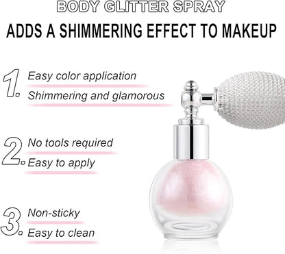 Hair and Body Glitter Spray, Holographic Glitter Highlighter Powder, Face Body Clothes Shiny Glitter, Loose Shimmer Hairspray Festival Rave Prom Accessories (Nude Pink)
