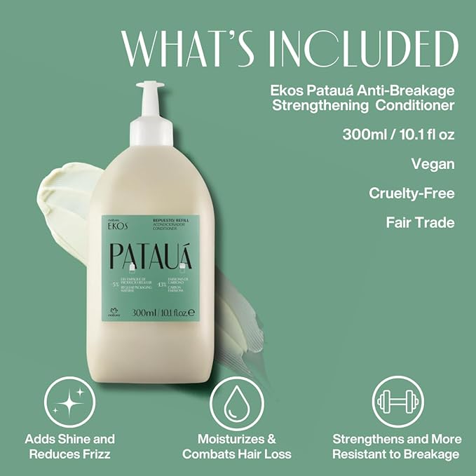 natura - Ekos Patauá Hair Anti-Breakage Re-Strengthening Conditioner Refill - Hair Loss - Fortify Roots, Strands - Vegan Hair Care - Brazilian Beauty Secrets - Personal, Self Care - 10.1 fl oz (300ml)