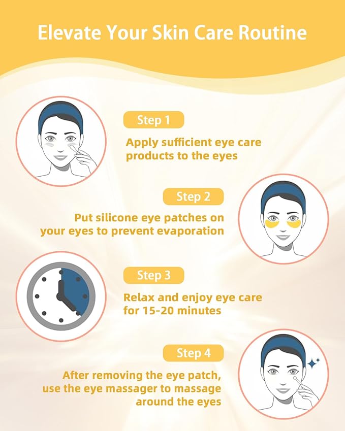 2 Pairs Reusable Under Eye Wrinkle Patches Silicone Mask, Plump Fine Lines & Wrinkles, with Metal Eye Cream Applicator, Tin Case, Gold
