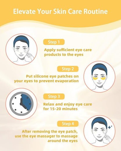2 Pairs Reusable Under Eye Wrinkle Patches Silicone Mask, Plump Fine Lines & Wrinkles, with Metal Eye Cream Applicator, Tin Case, Gold