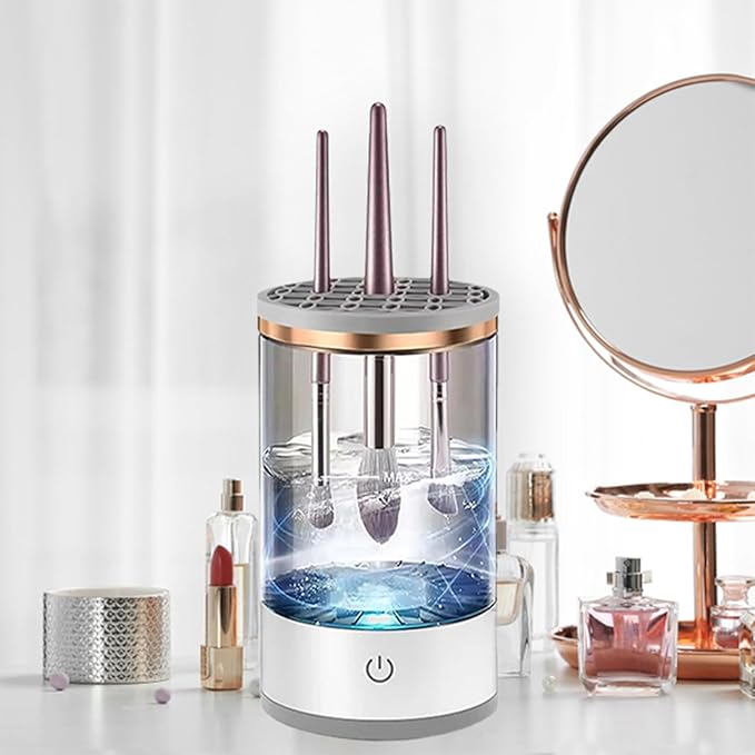 Makeup Brush Cleaner Machine, Upgraded Portable Electric Makeup Brush Cleaner Machine, Automatic Cosmetic Brush Cleaner for Quick & Efficient Cleaning, Suitable for All Brush Sizes(White)