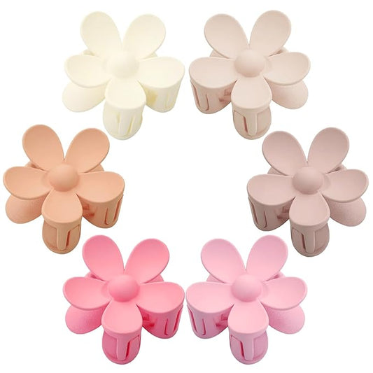 Flower Hair Clips 6 PCS Flower Claw Clips for Women Matte Large Claw Clips Strong Hold Jaw Clamps Hair Accessories for Thick Hair 6 Colors