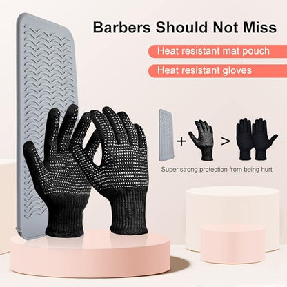 IKOCO Heat Gloves for Hair Styling, Heat Resistant Gloves with Silicone Mat Pouch for Curling Iron, Flat Iron, Straightener, Hot Hair Tools
