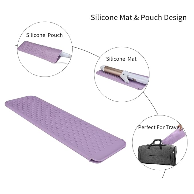 Heat Resistant Travel Mat Pouch for Hair Styling Tools - Straighteners, Curling Wands, Flat & Waving Irons (Roman Pink & Misty Mauve) - 2 Pack