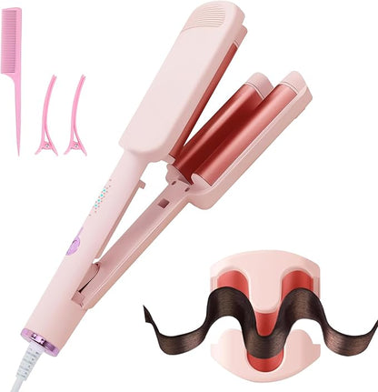 CHIKYO 3 Barrel Rovy Wave Curling Iron, 1.25 Inch Hair Crimper Waver, Beach Waves Curling Wand, Deep Waver Hair Curler Hot Tool with Ceramic Hair Curler for Women, Dual Voltage, Easy to Use，1.4m Cord