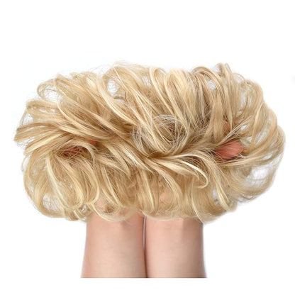 MORICA 2PCS Messy Bun HairPiece Scrunchies - Synthetic Scrunchies Curly Wavy Ponytail HairExtention for ThinHair Women (AshBlonde & BleachBlonde#)