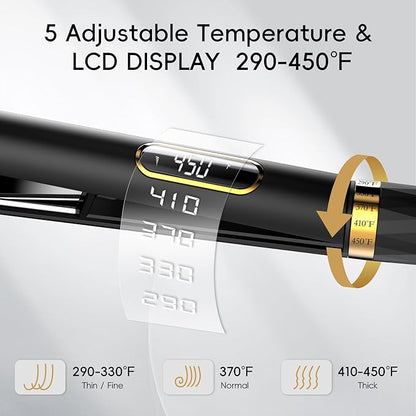 Nicebay Hair Straightener and Curler Fast Heating Titanium Iron with 5 Temp Settings and Negative Ion Technology, Travel-Friendly