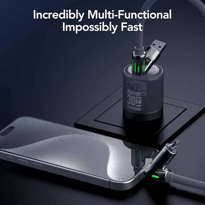 4-in-1 Universal Multi USB Charging Cable – 240W Max Fast Charger Cord with Multiple Connectors for iPhone 16/15/14/13, iPad, Samsung, MacBook, Tablets & More (Grey, 6.6Ft)