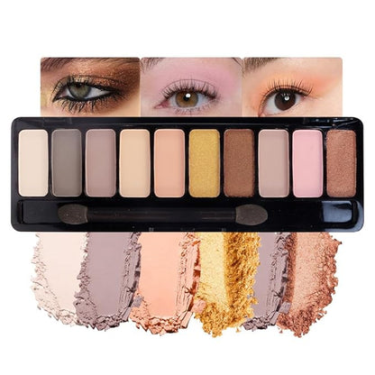 Ten-Color Eyeshadow Palette, Nude White Brown Grey Bronze Gold Light Pink 10 Shimmer and Matte Shades, Blendable Powder, Everyday Eye Makeup, Vegan and Cruelty-Free, Built-In Mirror and Brush, 03#