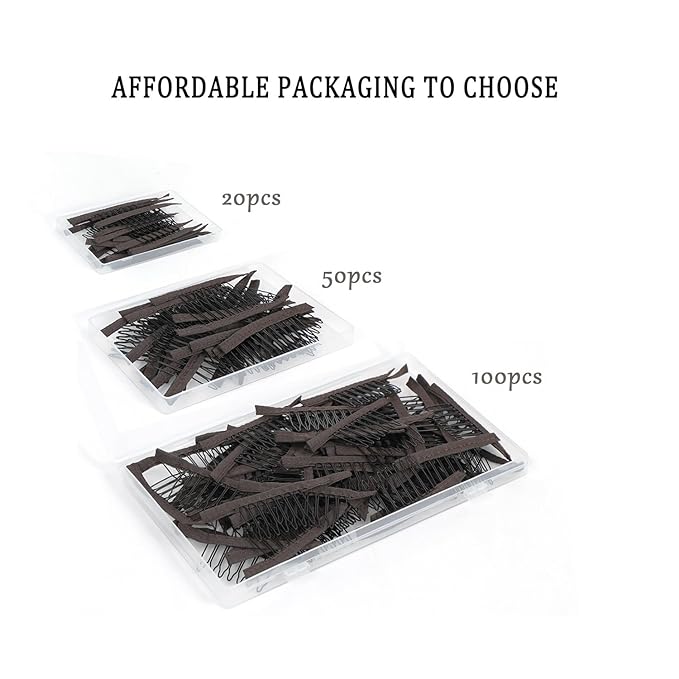 100 Pieces Wig Combs Wig Clips Wig Combs to Secure Wig 7-teeth Wig Accessories Tools For Making Wig Caps Wig Comb (Brown,100 Pcs)