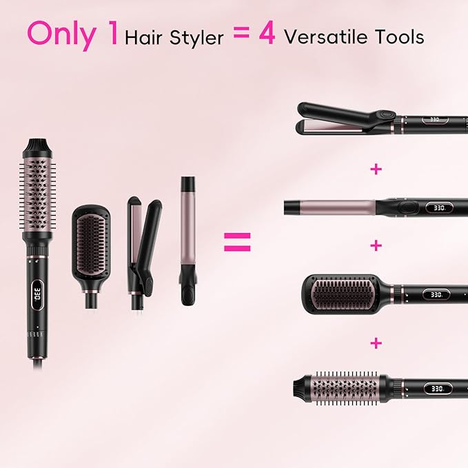 Nicebay Hair Straightening Brush Set with Thermal Brush Flat Iron, 1 Inch Ceramic Curling Iron, 5 Adjustable Temps Professional Fast Heat with Glove, Dual Voltage for Travel, Women Gifts