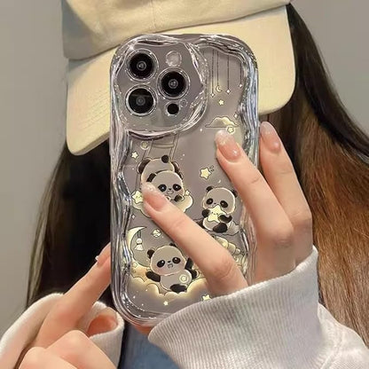 for iPhone 16 Pro Max Case for Women Girls with Bead Phone Charm Strap,3D Cute Bear Design with Curly Wave Frame,Luxury Plating Silver Soft TPU Bumper Girly Phone Case for iPhone 16 Pro Max