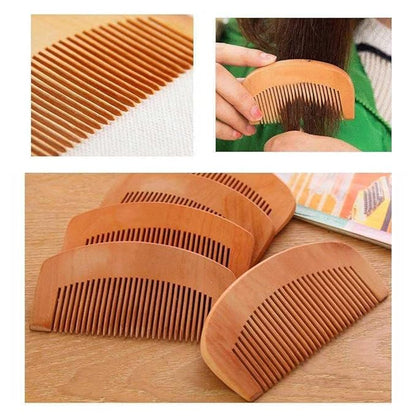 2 Pcs Brown Peach Wood Wooden Comb Anti-Static Comb Close Tooth Comb Styling Tools and Appliances