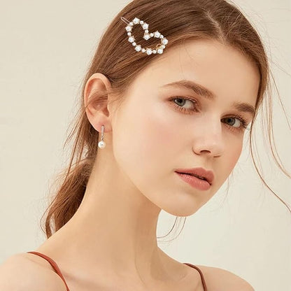 6PCS Pearl Heart Hair Clip, Hollow Boho Hair Barrette Non-Slip Metal Hairpin Valentines Wedding Prom Decorative for Women Girls Elegant Styling Hair Accessories