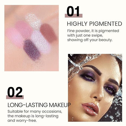 Six-Color Eyeshadow Makeup Palette, Deep Nude Rose Gold Amethyst Champagne Gold Plum Red Pink Eyeshadows, Blendable Matte and Shimmer, Long-Lasting -Waterproof-Cruelty-Free With Built-In Mirror - 03#