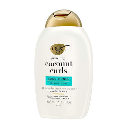 OGX Quenching + Coconut Curls Curl-Defining Conditioner, Nourishing Curly Hair Conditioner with Coconut /Citrus Oil & Honey, Paraben-Free with Sulfate-Free Surfactants, 13oz