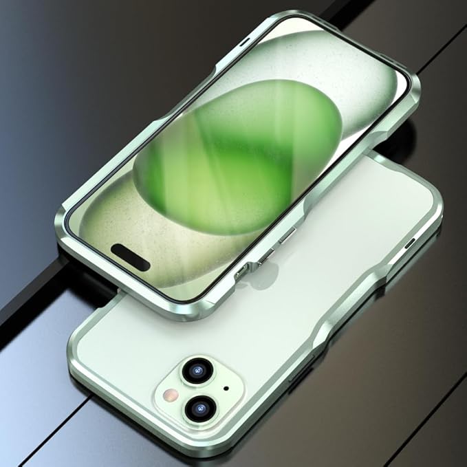 HENGHUI Aluminum Bumpers for iPhone 15 Plus Bumper Case with Strap Hole Metal Frame Bumper Cover Shock Absorbent Slim Cool Design (Light Green)