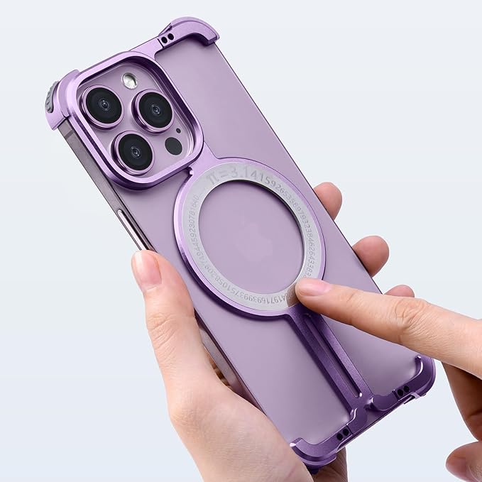 OATSBASF Magnetic Phone Case Compatible with iPhone 14 Pro Max 6.7", [Compatible with Magsafe] Metal Bumper Case Sleek Minimalist Frameless Aluminum Shells (Purple)