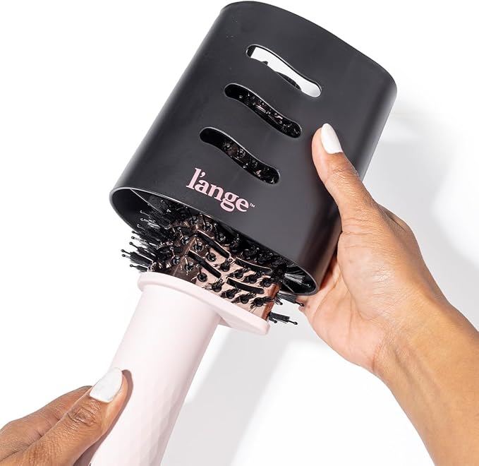 L'ANGE HAIR Le Volume Elevé 65MM 2-in-1 Titanium Brush Dryer | Dry and Style | Unique Teardrop Shape Barrel | 3 Heat Settings | 360° Vented Airflow | Ionic Technology for Frizz-Free Styling (Blush)