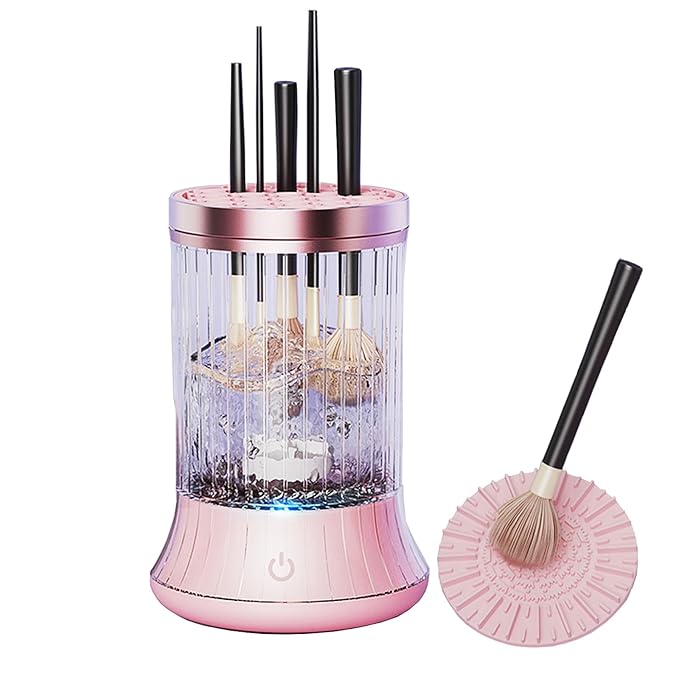 Upgrade Electric Makeup Brush Cleaner Machine – Makeup brush Clean and Dry Makeup Brushes Tools,Sponges Automatically – Make Up Dryer,Washer Holder Combined(Pink)