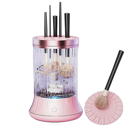 Upgrade Electric Makeup Brush Cleaner Machine – Makeup brush Clean and Dry Makeup Brushes Tools,Sponges Automatically – Make Up Dryer,Washer Holder Combined(Pink)