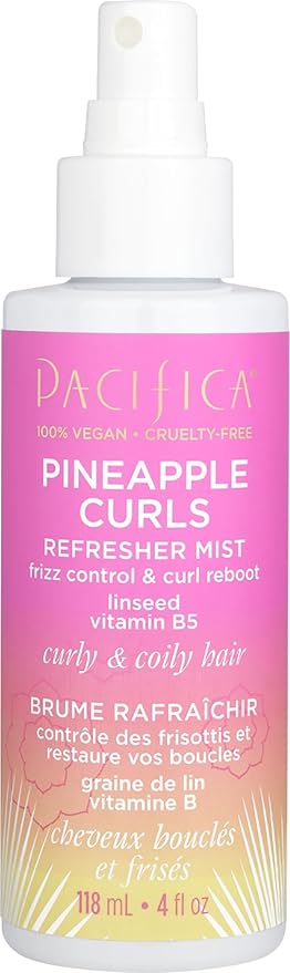 Pacifica Pineapple Curls Refresher Mist Frizz Control Spray & Curly Hair Enhancing -w/Hyaluronic Acid Vitamin B5 & Natural Plant Oils Revitalizes Curls - Vegan Cruelty Free Dermatologist Tested