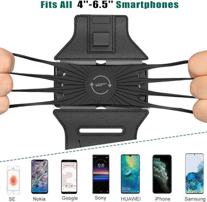 VUP Detachable Running Phone Holder 360°Rotatable Armband for iPod MP3 Player iPhone, Fits All 4-6.7 Inch Smartphone Device, with Key Holder for Running Hiking Biking (Black-Detachable)