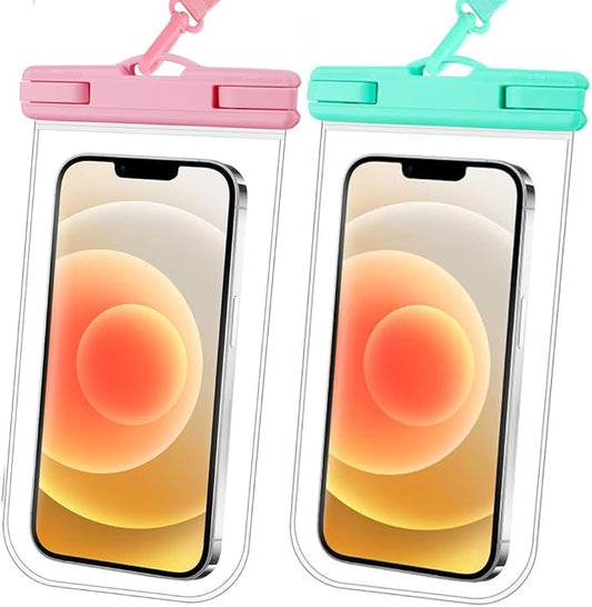 2025 Waterproof Phone Pouch: 2 Pack Cruise Ship Essentials Must Haves Dry Bag for Vacation Beach Travel Kayak Accessories, Water proof Case for iPhone 16 15 14 13 12 Plus Pro Max Galaxy - Pink+Green