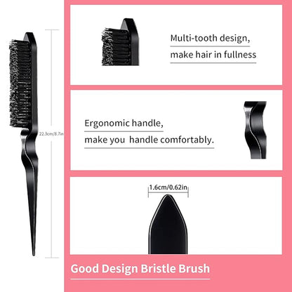3 Pieces Comb Set for Teasing, Edge & Back Brushing - Rat Tail & Edge Combs for Styling Women's Hair (Black)